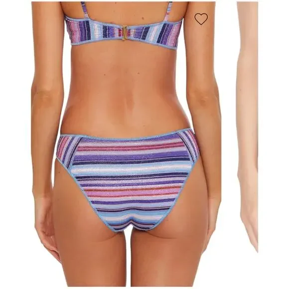 Becca Adela Tab Side Hipster Bikini Bottom in Metallic Multi Stripe Medium NWT - Picture 3 of 9